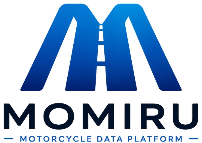 MOMIRU ロゴ — 道路をモチーフにした M と MOTORCYCLE DATA PLATFORM